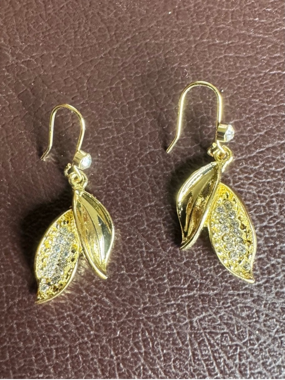 3/$25 Gold Leaf Crystal Drop Earrings Set - Women Jewelry Nature Fairy Leaves
